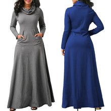 Load image into Gallery viewer, Plus Size 5XL Elegant Long Maxi Dress Autumn Winter Warm High Collar Women Long-sleeved Dress 2019 Woman Clothing With Pocket