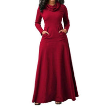 Load image into Gallery viewer, Plus Size 5XL Elegant Long Maxi Dress Autumn Winter Warm High Collar Women Long-sleeved Dress 2019 Woman Clothing With Pocket