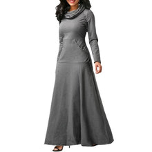 Load image into Gallery viewer, Plus Size 5XL Elegant Long Maxi Dress Autumn Winter Warm High Collar Women Long-sleeved Dress 2019 Woman Clothing With Pocket