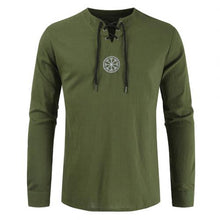 Load image into Gallery viewer, Men Plus Size Shirt Top Ancient Viking Embroidery Lace Up V Neck Long Sleeve Shirt Top For Men's Clothing