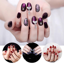 Load image into Gallery viewer, 24Pcs Fake Fingernails Full Cover Short Round Press on Nails Dripping Shape Heart Pendant Nail Tips Wearable Fake Nail with Glue