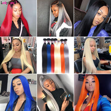 Load image into Gallery viewer, Lucky Queen Peruvian Straight Hair Bundles 30 inch Human Hair Bundles Remy Hair Extension 1B/Red/Blue/Grey/Orange/613 Blonde
