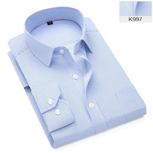 Load image into Gallery viewer, Plus Size S to 8xl formal shirts for men striped long sleeved non-iron slim fit dress shirts Solid Twill Social Man's Clothing