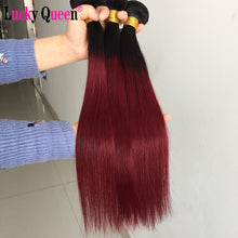 Load image into Gallery viewer, Brazilian Straight Hair Weave Bundles Non-Remy 30 Inch Human Hair Extensions color 1B/2/4/27/99J/Burgundy Ombre Bundles