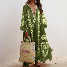 Load image into Gallery viewer, Lipswag Women Plus Size Retro Printed Lantern Sleeve Dress Autumn Casual O-neck Party Dresses Fashion Loose Belt Dress Vestidos