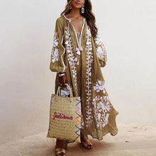 Load image into Gallery viewer, Lipswag Women Plus Size Retro Printed Lantern Sleeve Dress Autumn Casual O-neck Party Dresses Fashion Loose Belt Dress Vestidos