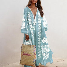 Load image into Gallery viewer, Lipswag Women Plus Size Retro Printed Lantern Sleeve Dress Autumn Casual O-neck Party Dresses Fashion Loose Belt Dress Vestidos