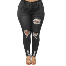 Load image into Gallery viewer, Women's Plus size jeans Black and blue high waist ripped jeans Fashion casual skinny denim pencil pants L-5XL drop shipping