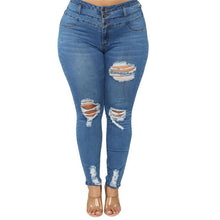 Load image into Gallery viewer, Women's Plus size jeans Black and blue high waist ripped jeans Fashion casual skinny denim pencil pants L-5XL drop shipping