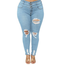Load image into Gallery viewer, Women's Plus size jeans Black and blue high waist ripped jeans Fashion casual skinny denim pencil pants L-5XL drop shipping