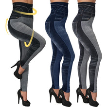 Load image into Gallery viewer, High Waist Imitation Jean Leggings Slim Elastic Seamless Plus Size 3XL Skinny Pencil Pant Female Workout Running Leggings