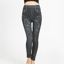 Load image into Gallery viewer, High Waist Imitation Jean Leggings Slim Elastic Seamless Plus Size 3XL Skinny Pencil Pant Female Workout Running Leggings