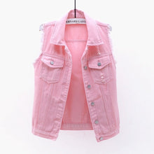 Load image into Gallery viewer, Autumn Women Plus size Denim Vest Sleeveless Waistcoat Students Casual Tops Jeans Jackets Red Pink Purple Yellow Blue White KW03