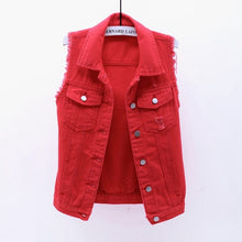 Load image into Gallery viewer, Autumn Women Plus size Denim Vest Sleeveless Waistcoat Students Casual Tops Jeans Jackets Red Pink Purple Yellow Blue White KW03