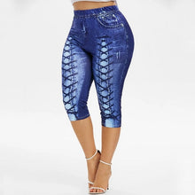 Load image into Gallery viewer, Plus Size Women Yoga Short Leggings Faux Denim Ladies Short Pants Floral Printed High Waist Female Shorts