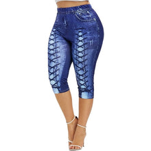Load image into Gallery viewer, Plus Size Women Yoga Short Leggings Faux Denim Ladies Short Pants Floral Printed High Waist Female Shorts