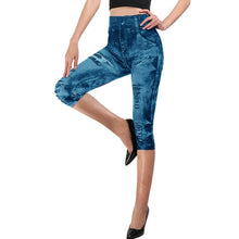 Load image into Gallery viewer, Plus Size Women Yoga Short Leggings Faux Denim Ladies Short Pants Floral Printed High Waist Female Shorts