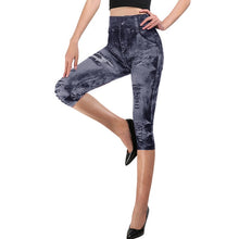 Load image into Gallery viewer, Plus Size Women Yoga Short Leggings Faux Denim Ladies Short Pants Floral Printed High Waist Female Shorts