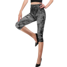 Load image into Gallery viewer, Plus Size Women Yoga Short Leggings Faux Denim Ladies Short Pants Floral Printed High Waist Female Shorts