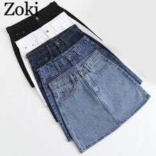 Load image into Gallery viewer, Zoki Sexy Women Denim Mini Skirt Fashion Summer High Waist Korean Black Skirt Blue Package Hip Jeans Harajuku Plus Size Cotton