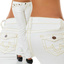 Load image into Gallery viewer, Plus Size Jeans 2020 New Woman Blue Midi Waist Straight Denim Trousers Mom Jeans Female Elastic Pencil Jean Pants