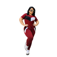 Load image into Gallery viewer, Plus Size 2 Piece Set Women Tracksuits Patchwork Crop Top Short Sleeve Leggings Jogger Sport Suit Stretch Wholesale Dropshipping