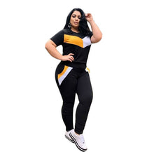 Load image into Gallery viewer, Plus Size 2 Piece Set Women Tracksuits Patchwork Crop Top Short Sleeve Leggings Jogger Sport Suit Stretch Wholesale Dropshipping