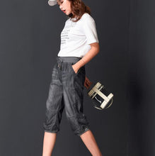 Load image into Gallery viewer, Plus Size Black Denim Jeans Women's Summer Harem Pants Light Washed Loose Cotton Casual Calf-Length Blue Trousers Women 3XL 4XL