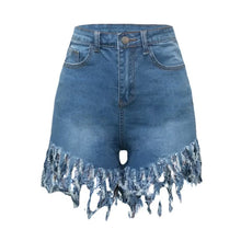 Load image into Gallery viewer, Plus Size S-3XL Tassel Casual Denim Shorts Women Elastic High Waist Short Jeans Summer Streetwear Fashion Trousers