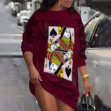 Load image into Gallery viewer, 2021 Ladies Loungewear Round Neck Poker Letter Print Long Sleeve Plus Size Women Clothing Street Style Winter Casual Dresses