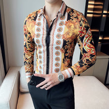 Load image into Gallery viewer, Plus Size M-6XL High Quality Printed Shirts Brand Clothing Men Designer Social Tuxedo Slim Long Sleeve Baroque Slim Party Shirt