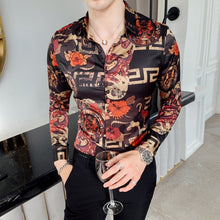 Load image into Gallery viewer, Plus Size M-6XL High Quality Printed Shirts Brand Clothing Men Designer Social Tuxedo Slim Long Sleeve Baroque Slim Party Shirt