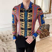 Load image into Gallery viewer, Plus Size M-6XL High Quality Printed Shirts Brand Clothing Men Designer Social Tuxedo Slim Long Sleeve Baroque Slim Party Shirt
