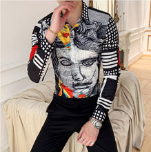 Load image into Gallery viewer, Plus Size M-6XL High Quality Printed Shirts Brand Clothing Men Designer Social Tuxedo Slim Long Sleeve Baroque Slim Party Shirt