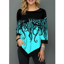 Load image into Gallery viewer, Spring Summer Irregular Print 3/4 Sleeve T-Shirts Women Clothing Fashion Casual Tops Plus Size Loose Pullovers Tee Shirt Femme