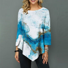 Load image into Gallery viewer, Spring Summer Irregular Print 3/4 Sleeve T-Shirts Women Clothing Fashion Casual Tops Plus Size Loose Pullovers Tee Shirt Femme