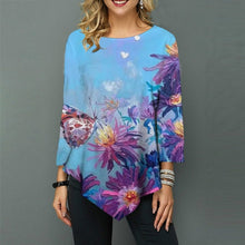 Load image into Gallery viewer, Spring Summer Irregular Print 3/4 Sleeve T-Shirts Women Clothing Fashion Casual Tops Plus Size Loose Pullovers Tee Shirt Femme
