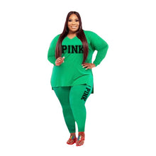 Load image into Gallery viewer, XL-5XL Fall 2021 Plus size Women Clothing Two Piece Set Fashion Long Sleeve V Neck top And Pants Print 2 Piece Suit Outfit