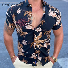 Load image into Gallery viewer, Samlona Plus Size 3xl Men Short Sleeve Top Sexy Mens clothing 2021 Summer Casual Single-breasted Model Flower Print Shirt Blouse