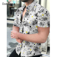 Load image into Gallery viewer, Samlona Plus Size 3xl Men Short Sleeve Top Sexy Mens clothing 2021 Summer Casual Single-breasted Model Flower Print Shirt Blouse