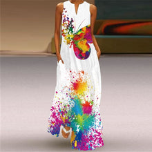 Load image into Gallery viewer, Women Human Face Printed Black Dress Sexy Sleeveless V Neck A Line Loose Chiffon Summer Dress Elegant Evening Party Beach Dress