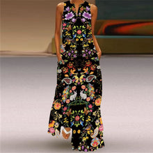 Load image into Gallery viewer, Women Human Face Printed Black Dress Sexy Sleeveless V Neck A Line Loose Chiffon Summer Dress Elegant Evening Party Beach Dress