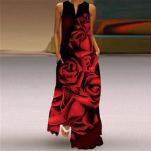 Load image into Gallery viewer, Women Human Face Printed Black Dress Sexy Sleeveless V Neck A Line Loose Chiffon Summer Dress Elegant Evening Party Beach Dress