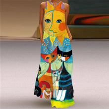 Load image into Gallery viewer, Women Human Face Printed Black Dress Sexy Sleeveless V Neck A Line Loose Chiffon Summer Dress Elegant Evening Party Beach Dress