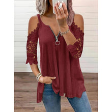 Load image into Gallery viewer, 2021 Summer Women's Clothing Sexy Off Shoulder Lace Patchwork V Neck Casual Elegant Tunic T-shirt Fashion Ladies Tops Plus Size