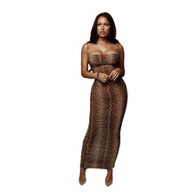 Load image into Gallery viewer, Sexy Leopard Print Snake Skin Dress Women Backless Elegant Bodycon Slim Pencil Dress Plus Size See Through Evening Party Dresses