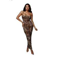 Load image into Gallery viewer, Sexy Leopard Print Snake Skin Dress Women Backless Elegant Bodycon Slim Pencil Dress Plus Size See Through Evening Party Dresses