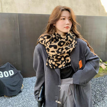 Load image into Gallery viewer, Luna&Dolphin Women Leopard Pattern Wool Scarf Camel Skin Friendly Neckerchief Soft Knitted Woolen Ins Neck Big Pashmina Shawl