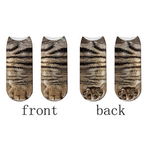 Fashion 3D Printing Animal Paw Socks Tiger Leopard Cat Cute Fun Harajuku Happy Socks For kids Summer Women Cotton Low Ankle Socks