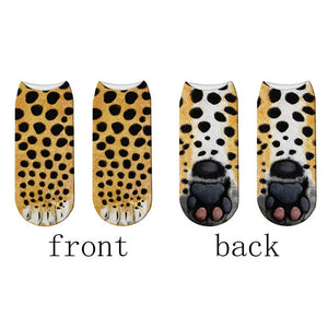 Fashion 3D Printing Animal Paw Socks Tiger Leopard Cat Cute Fun Harajuku Happy Socks For kids Summer Women Cotton Low Ankle Socks